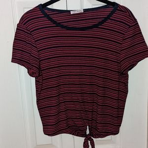 navy and red strip crop top